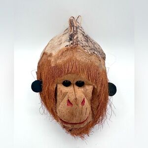 Carved Coconut Monkey Head 10” Hanging Folk Art